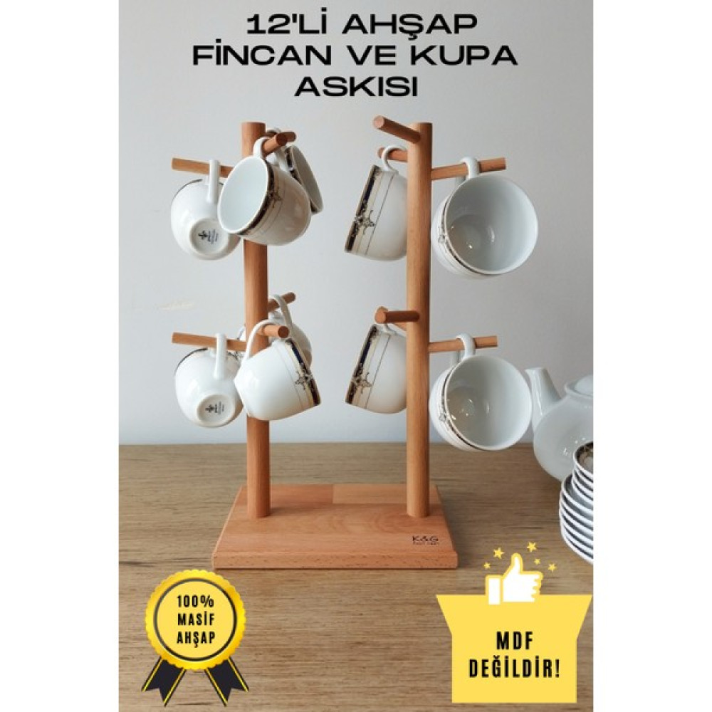 K&G Foot Rest 12'li Ahşap Fincan ve Kupa Askılığı Saklama Kapları Fiyatı