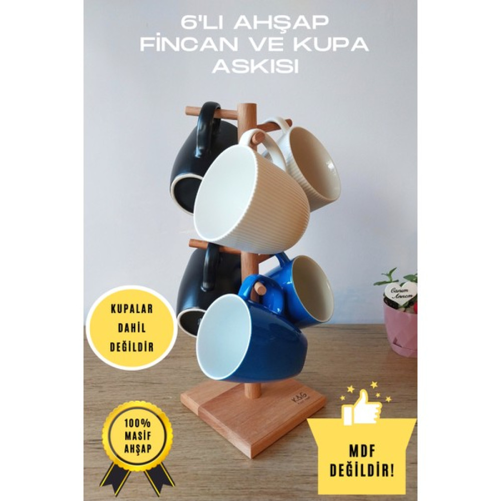 K&G Foot Rest 6'lı Ahşap Fincan ve Kupa Bardak Askılığı Saklama Kapları Fiyatı