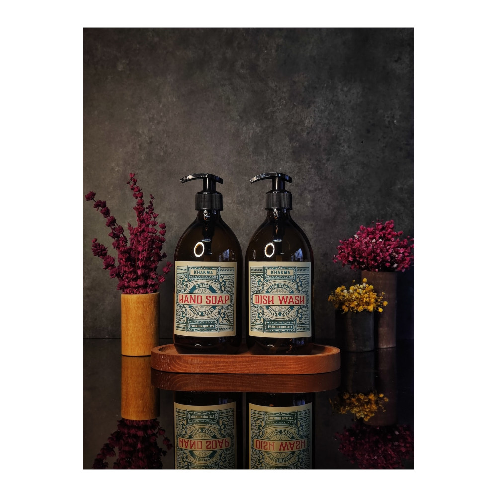 KHAKMA Ahşap Stantlı 500 Ml Amber Renkli 2li Vintage Cam Sabunluk Seti Vintage2stantlısetsabunluk Sabunluk Fiyatı