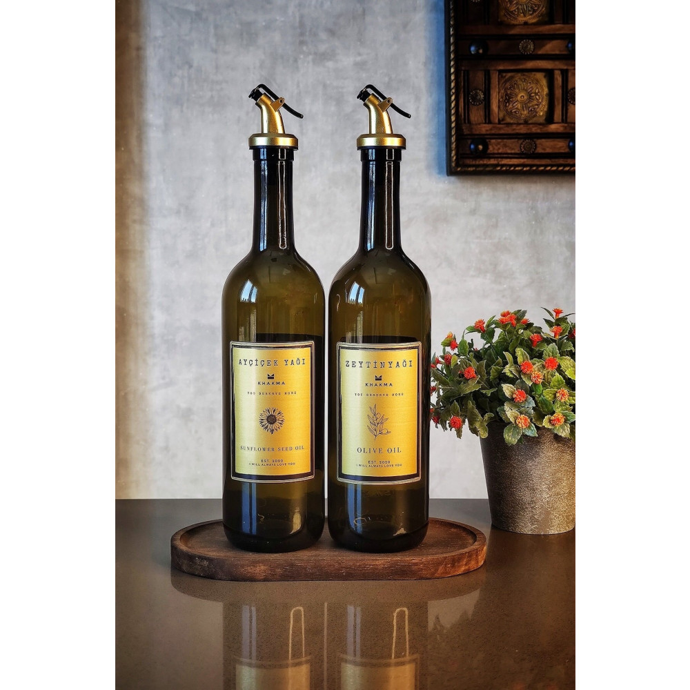KHAKMA Ahşap Stantlı Amber Gold 2li 750 Ml Zeytinyağı Sıvıyağ Şişesi Yağdanlık Yağlık 750stantlıg Mutfak Gereçleri Fiyatı
