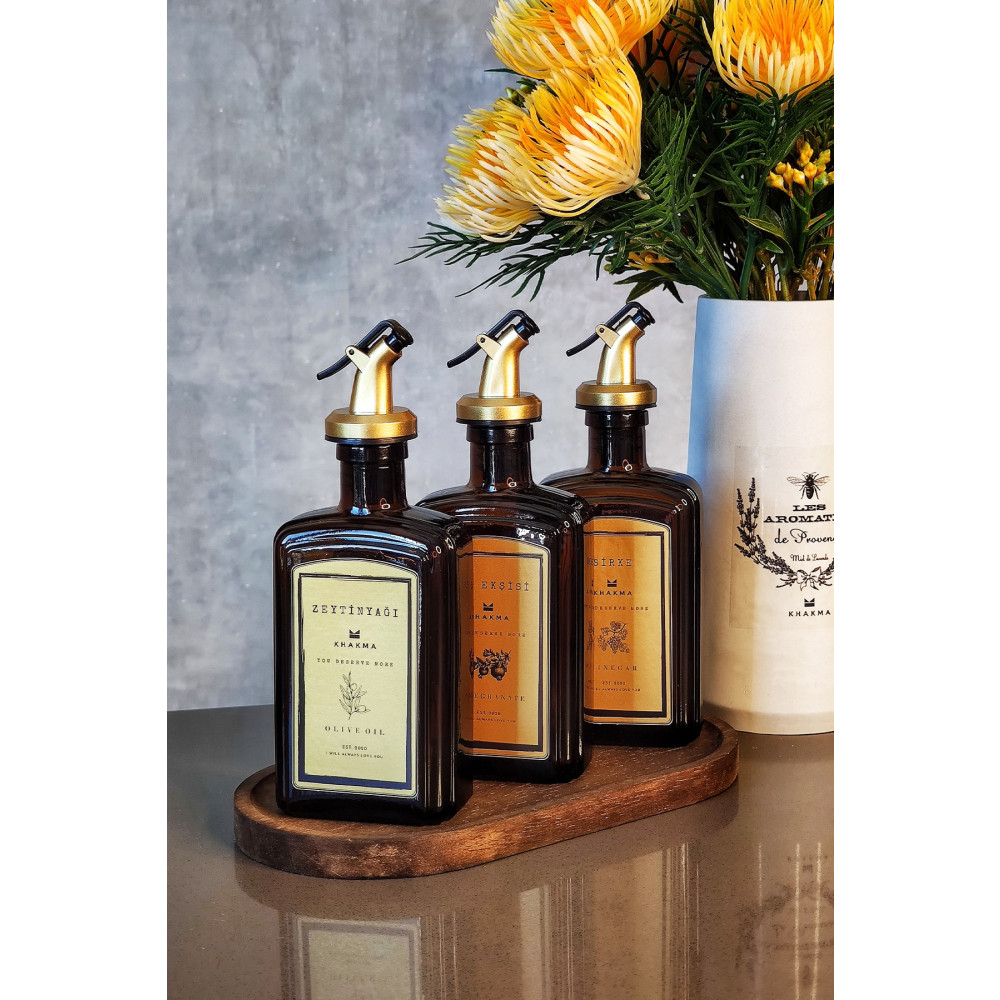 KHAKMA Ahşap Stantlı Amber Gold Zeytinyağı Nar Ekşisi Sirke Şişesi Yağdanlık 3lü Set 300ml Goldcb3 Mutfak Gereçleri Fiyatı