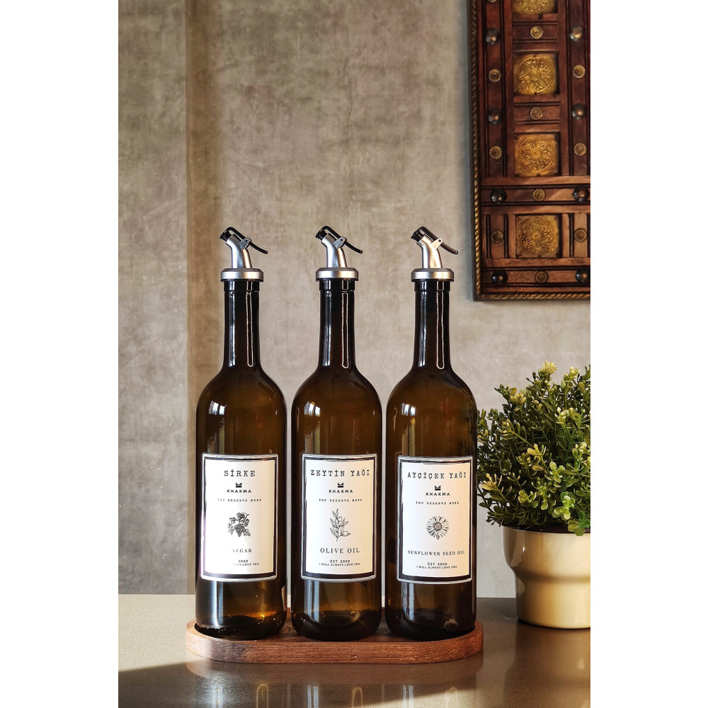 KHAKMA Amber Zeytinyağı Ayçiçek Yağı Sirke Şişesi Yağdanlık 3lü Set 750ml -stantsız B3750-sz Mutfak Gereçleri Fiyatı
