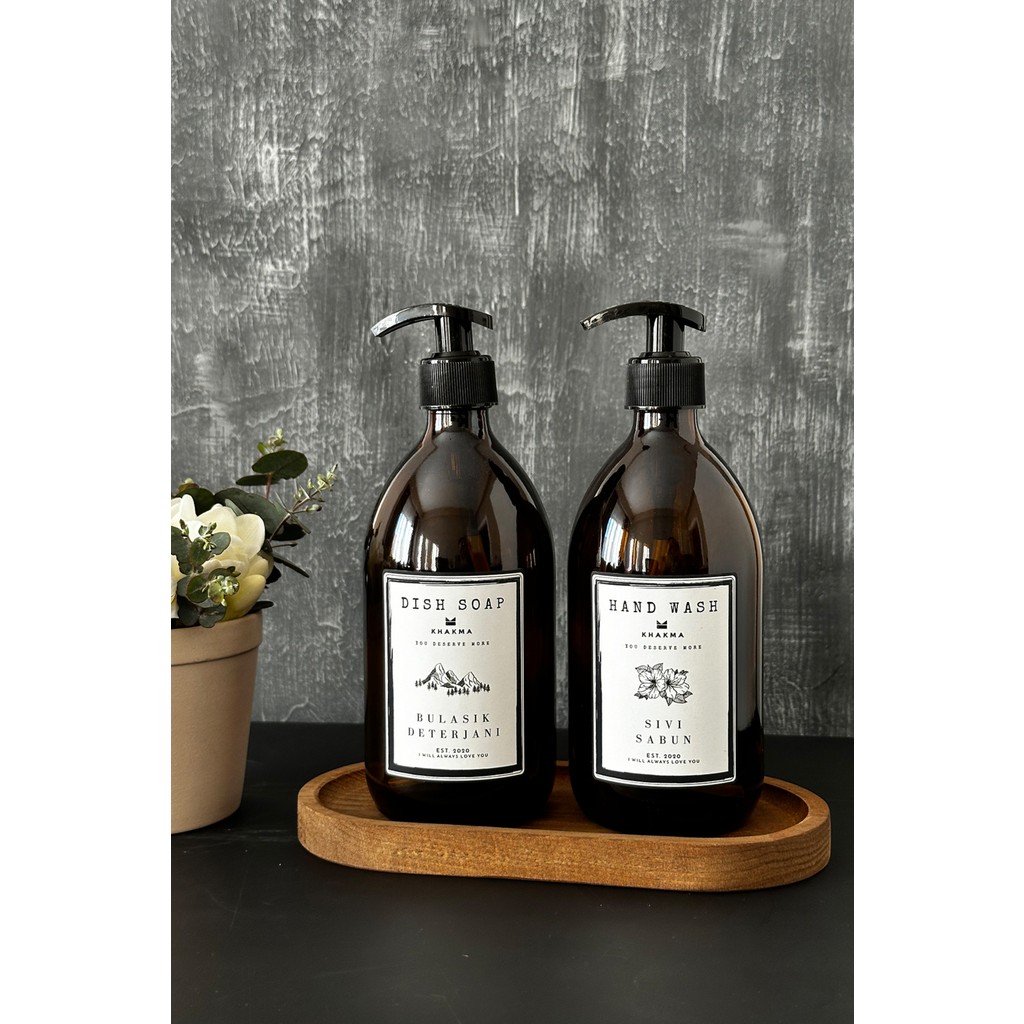 Khakma Oval Ahşap Stantlı 2'li Amber Cam Sıvı Sabun Bulaşık Deterjanı Şişesi Sabunluk 500ML Bb Hd St OV2LIBEYADIS - 500 ml Bulaşık Yıkama Fiyatı