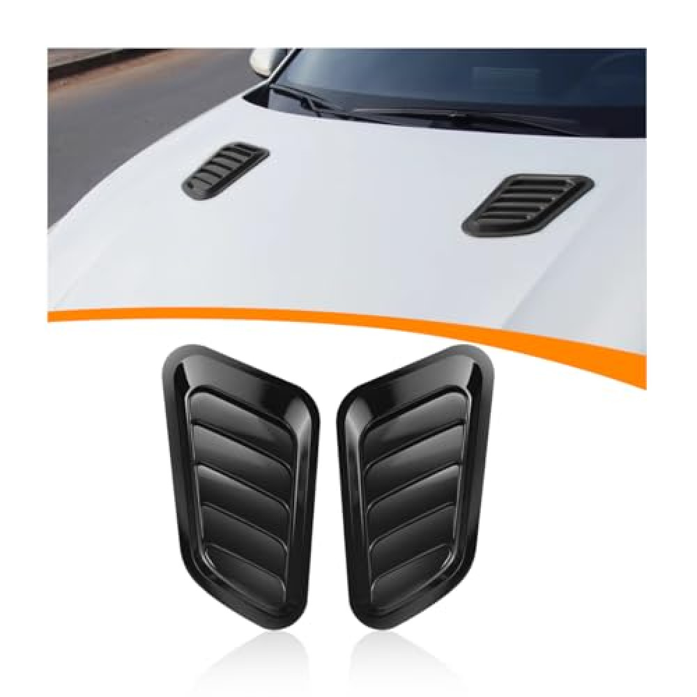 KHGUZ 2PCS Car Hood Vents, Automotive Scoop Bonnet Air Vents Engine Hood Kit, Vehicle Exterior Decorative Air Flow Intake Trim Cover Accessories, Universal for RV, SUV, Truck (Black)