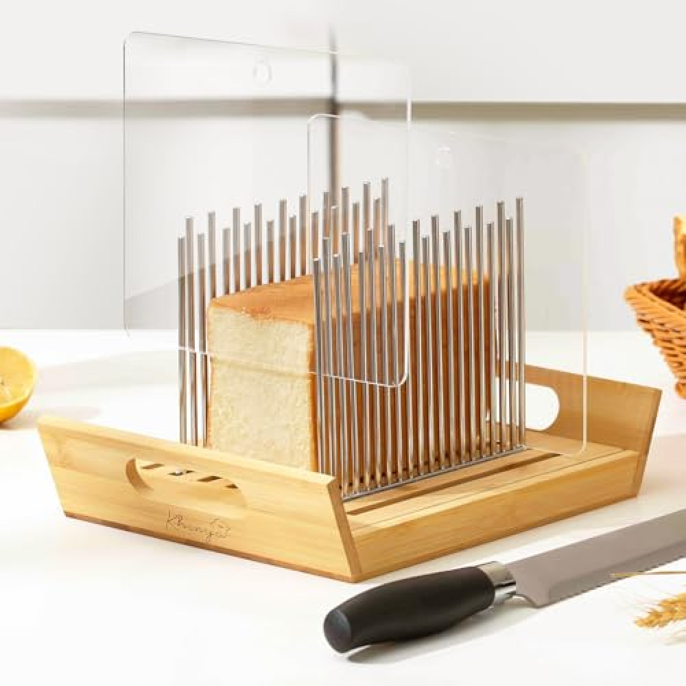 KHINYA Bread Slicer - Bread Slicer for Homemade Bread, Boat-shaped Bread Slicer for Sourdough Rounds, Adjustable Stainless Steel Bread Slicing Guide with Free Bread Knife Spare Parts and Accessories Fiyatı