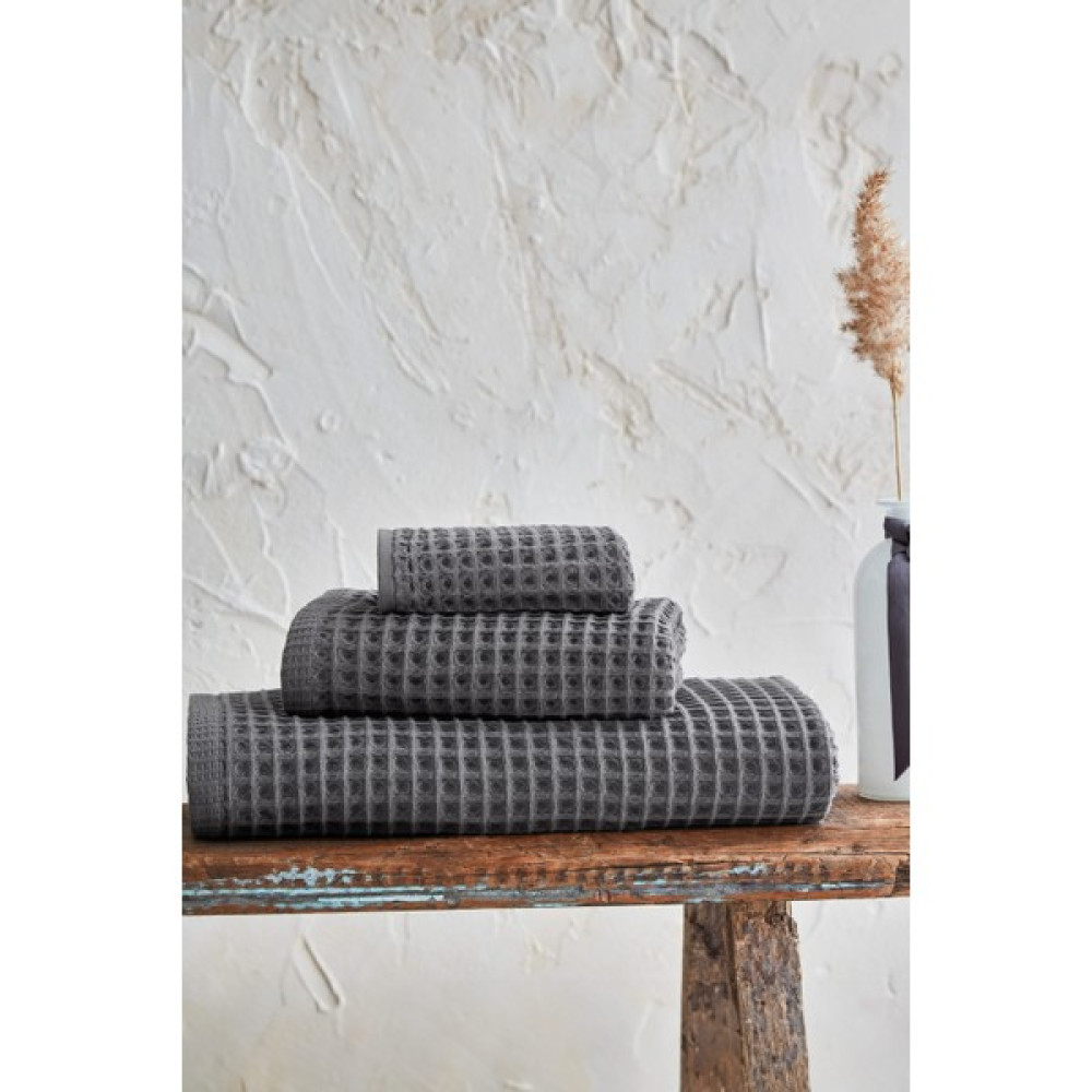 Kibi Konsept Pamuk Waffle 3lü Banyo Havlu Seti - Cadmus - 90 x 150 cm - Antrasit Banyo Havlusu Fiyatı