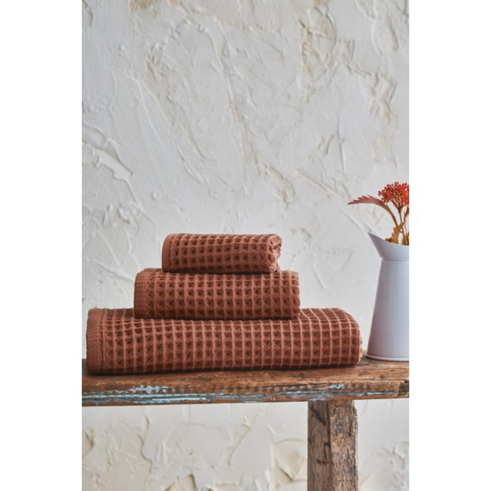 Kibi Konsept Pamuk Waffle 3lü Banyo Havlu Seti - Cadmus - 90 x 150 cm - Kiremit Banyo Havlusu Fiyatı