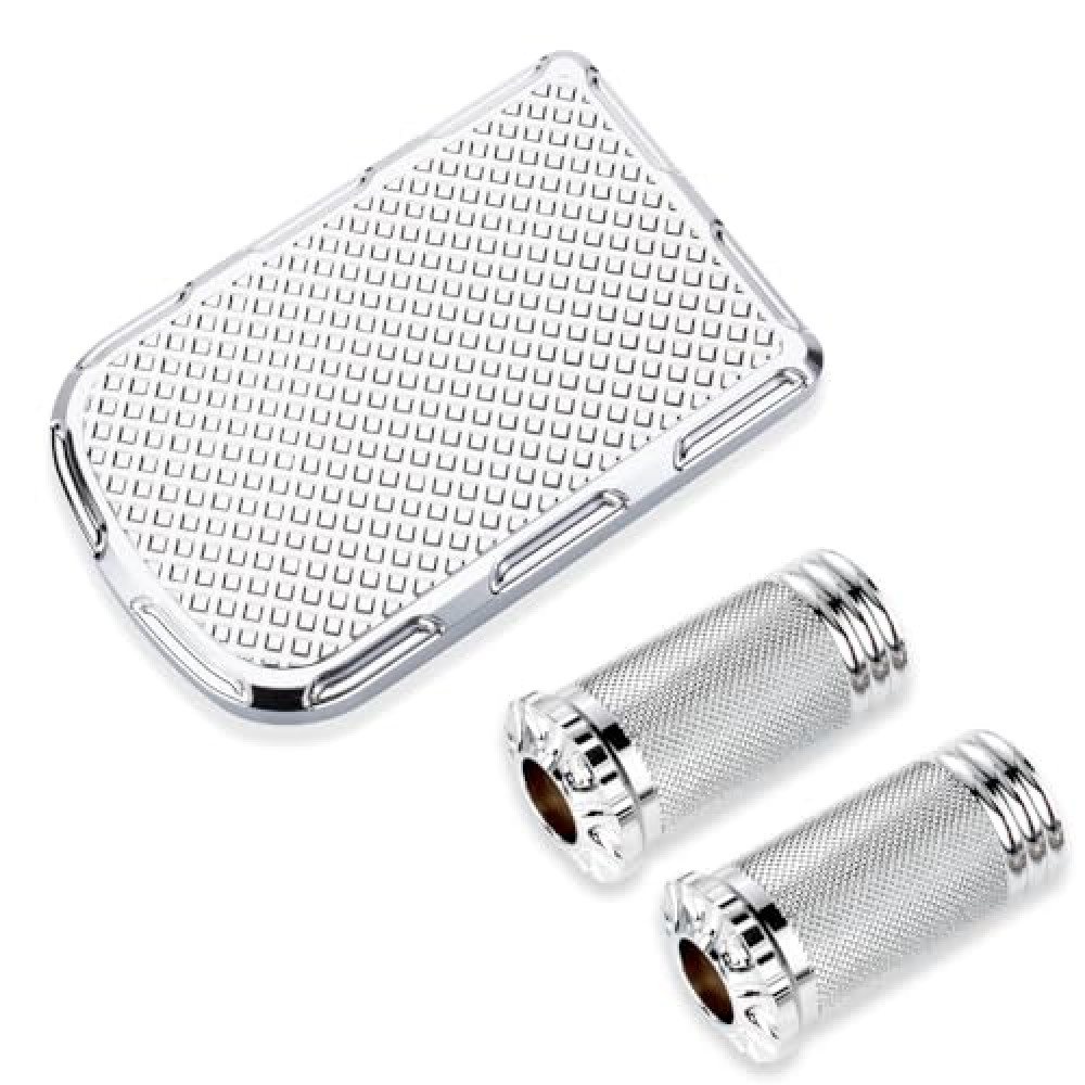 KICRY Brake Pedal Cover Compatible with Harley softail Heritage Springer Fit Fat Boy Deluxe FLSTN Road King FLHR Road Glide FLTR Pads Cover (Chrome Kit)