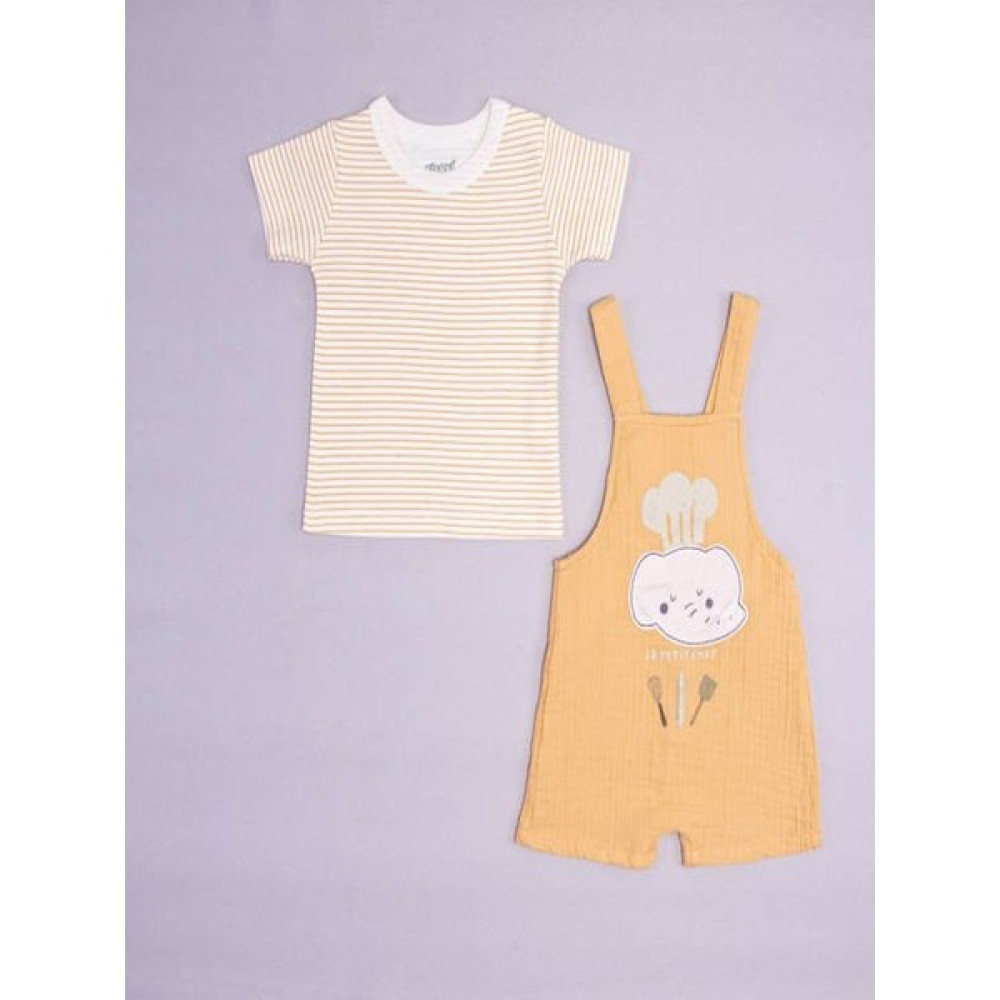 Kidaxi Erkek Bebek Mini Chef Şort Salopet T-Shirt 1-9 Ay Turuncu Bebek Tulumu Fiyatı