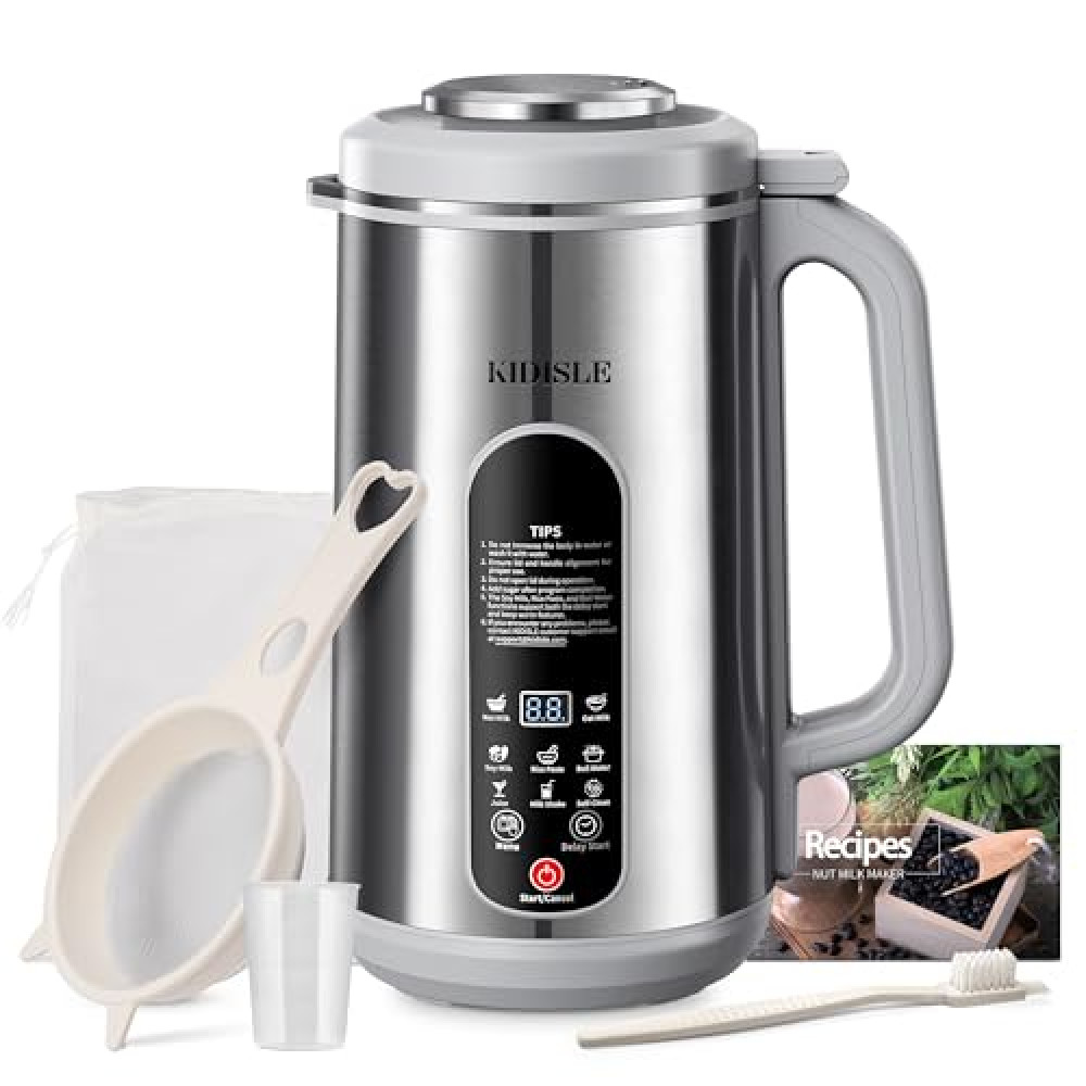 KIDISLE 8 in 1 Nut Milk Maker, 42oz Homemade Almond, Oat, Coconut, Plant Based Milks and Non Dairy Beverages, Stainless Steel Automatic Soy Milk Machine with Delay Start/Keep Warm/Boil Water, Silver Blenders Fiyatı