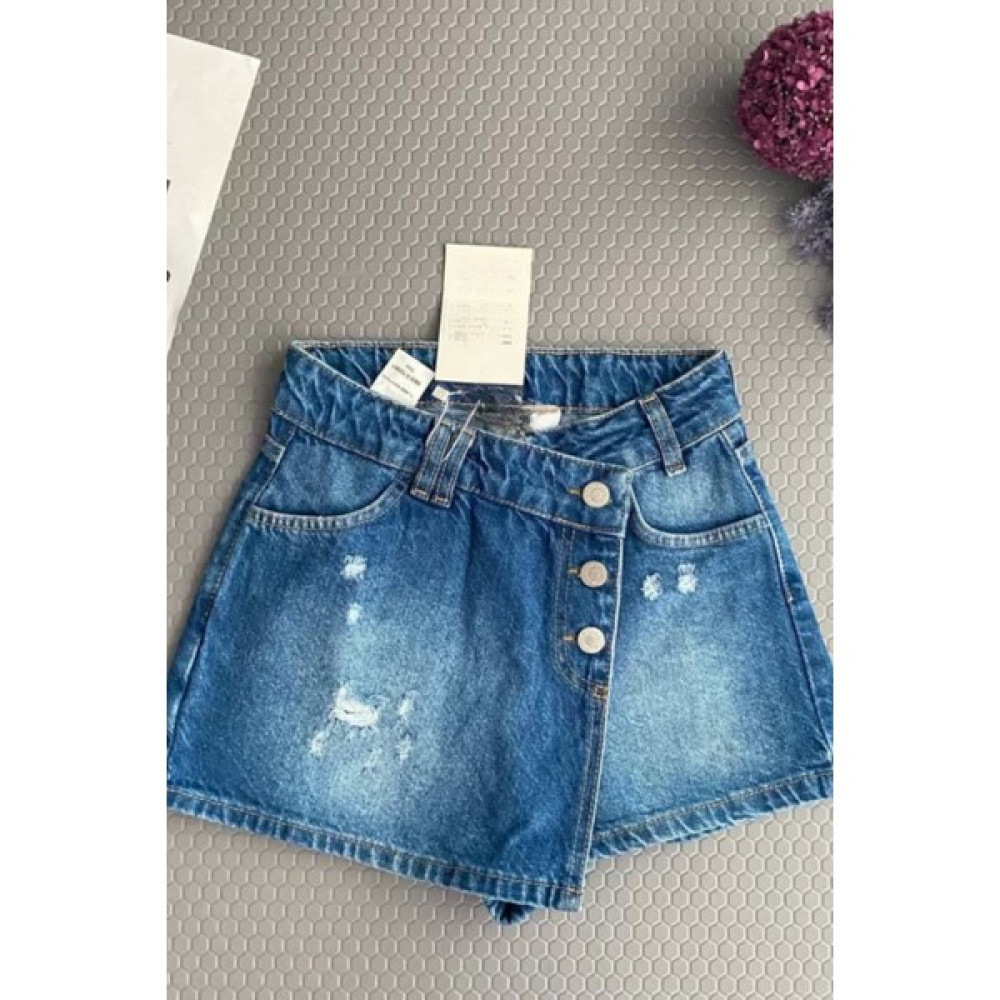 Kidmark Çocuk Modası Kız Çocuk Düğme Detaylı Koyu Mavi Kot Şort Etek Etek Fiyatı