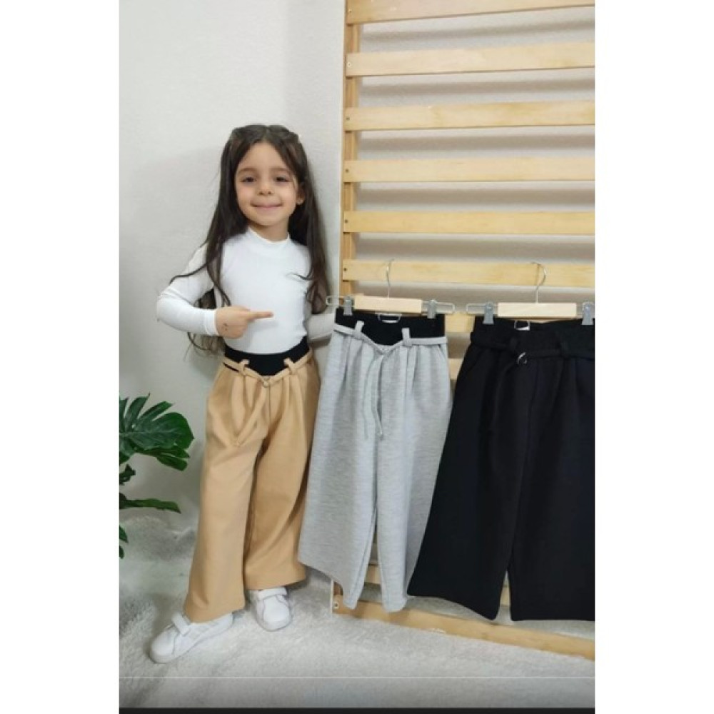 Kidmark Çocuk Modası Kız Çocuk Gofre Kumaş Kemerli Bol Paça Pantolon Kız Çocuk Pantolon Fiyatı
