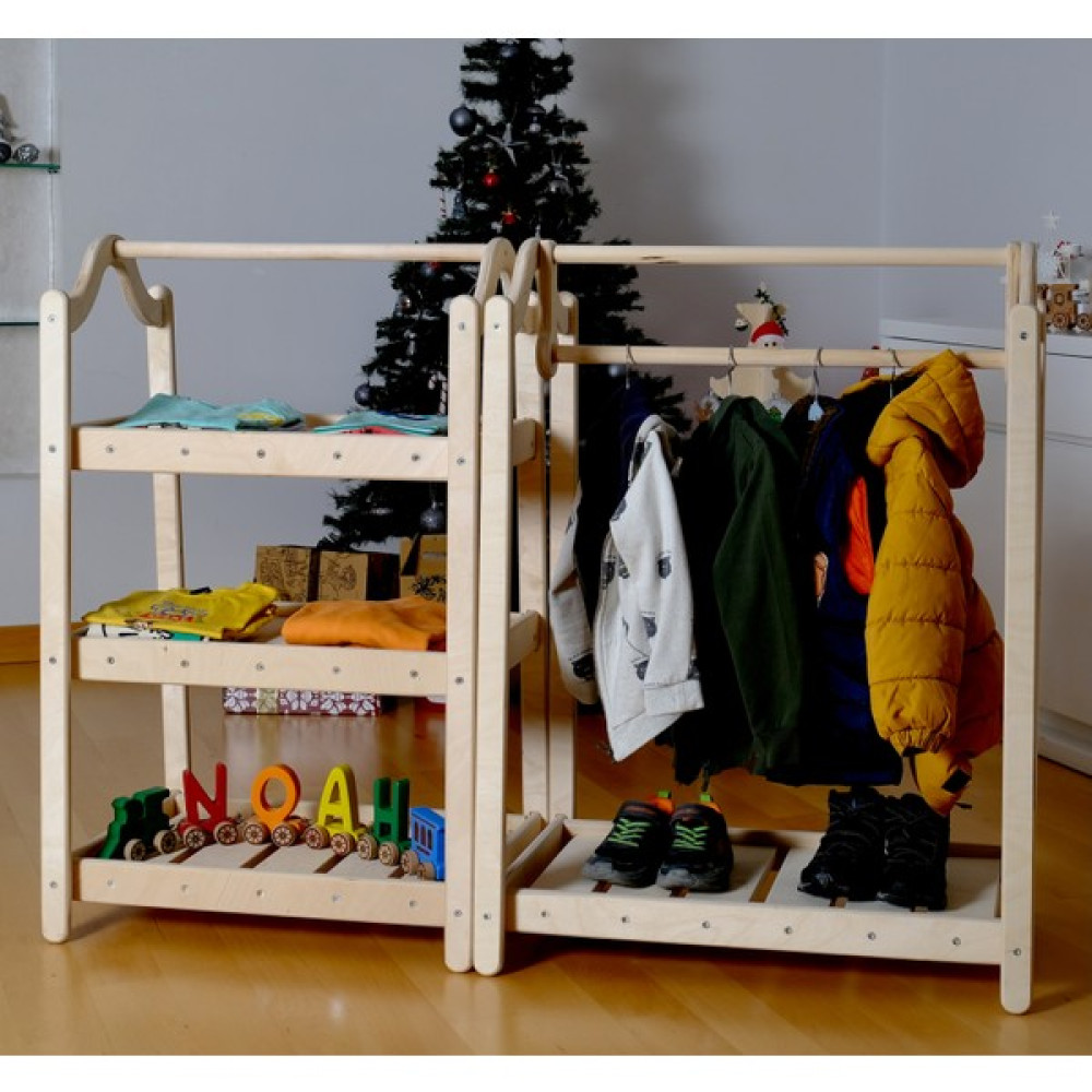 Kidoppo Montessori Çocuk Dolabı | Askı Ve Raf Dolap | Açık Elbise Dolabı Gardrop Seti | Ahşap Çocuk Dolabı Gardrop & Dolap Fiyatı