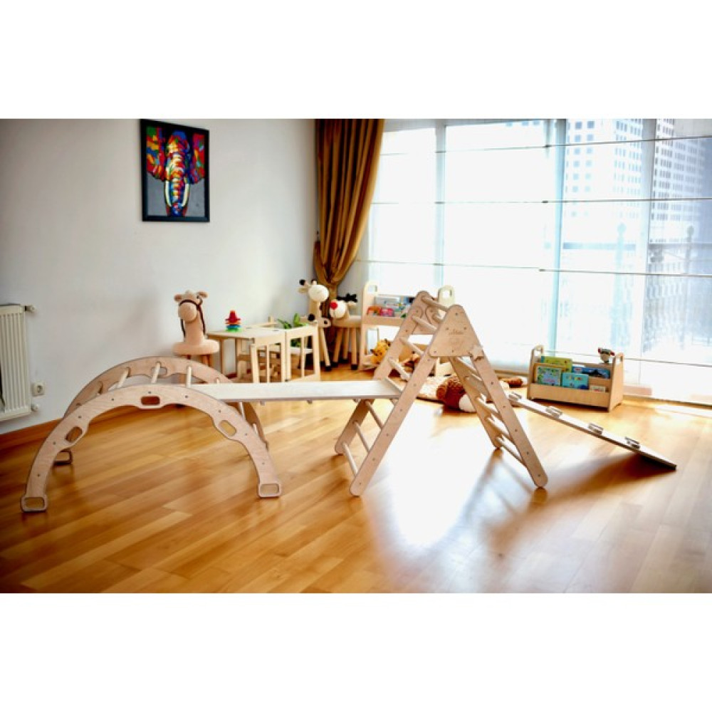 Kidoppo Pikler - Montessori Tırmanma Seti (Üçgen - Kemer - Merdiven Rampa - Taşlı Rampa) - Full set Bebek Oyuncakları Fiyatı