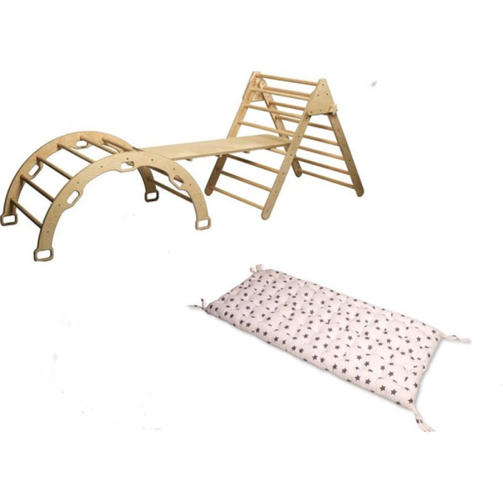 Kidoppo Pikler Tırmanma Seti ve Yastık | Montessori 3'lü Set | kemer + Üçgen + Merdiven Rampa + Yıldız Desenli Yastık - Açık Kahverengi Açık Hava, Deniz ve Spor Oyuncakları Fiyatı