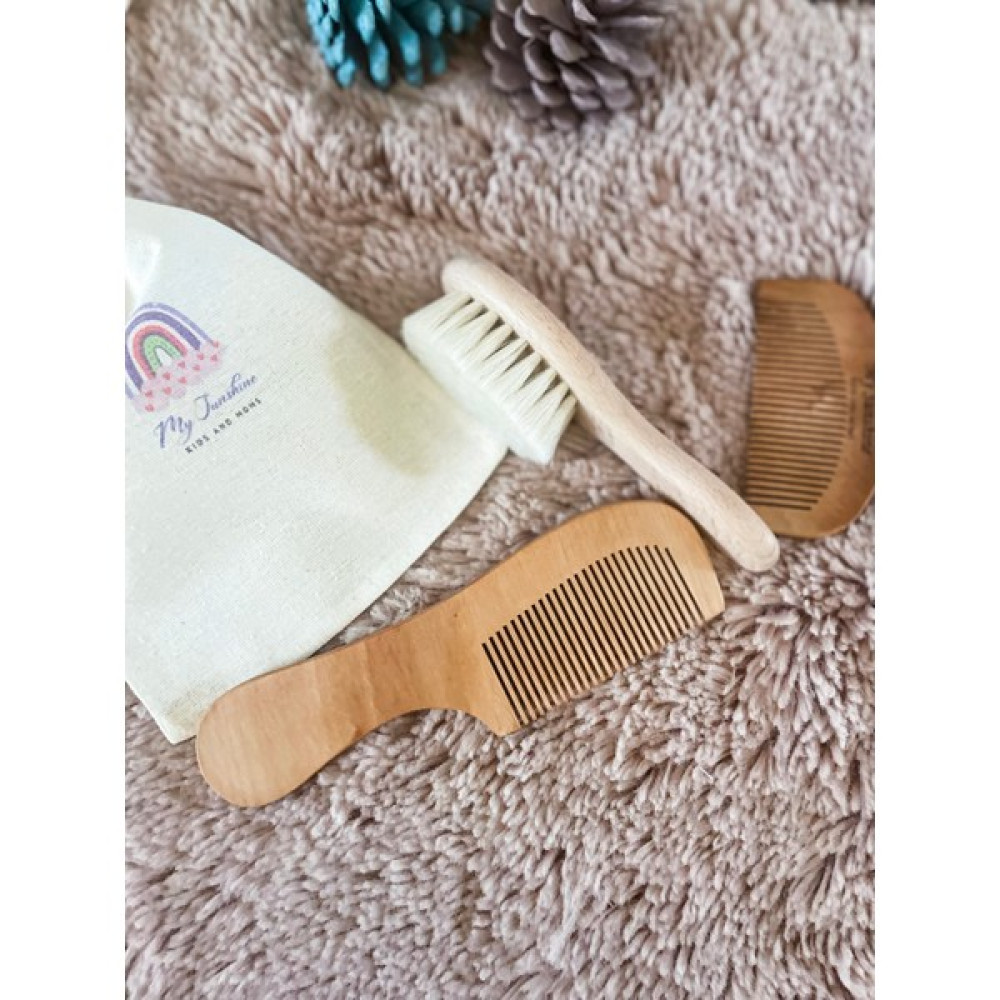 Kids And Moms Kidsandmoms Doğal Keçi Kılı Bebek Saç Fırçası ve Doğal Ahşap Tarak 3'lü Set Set Bebek Saç Fırça-Tarak Fiyatı