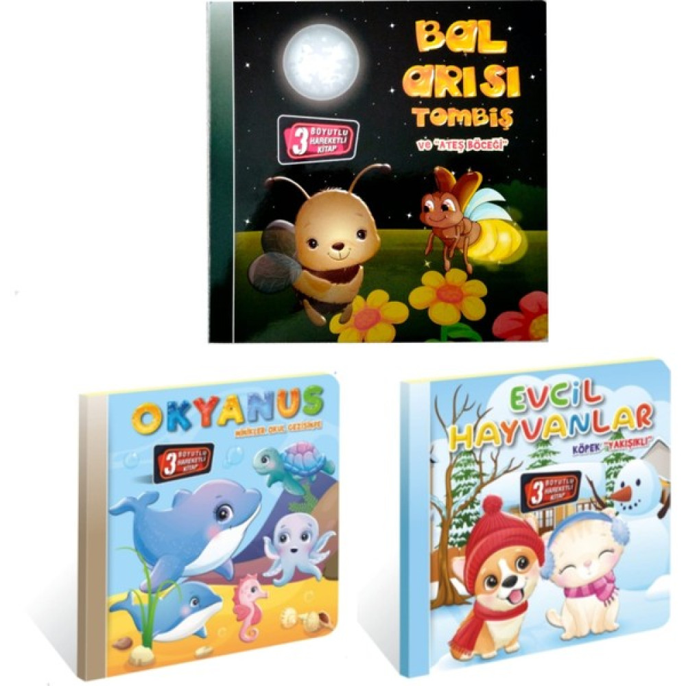 Kids Babies 3 Boyutlu Hareketli Kitaplar 3 Lü Set Hareketli Kitap Pop-Up Oto Boyaları Fiyatı