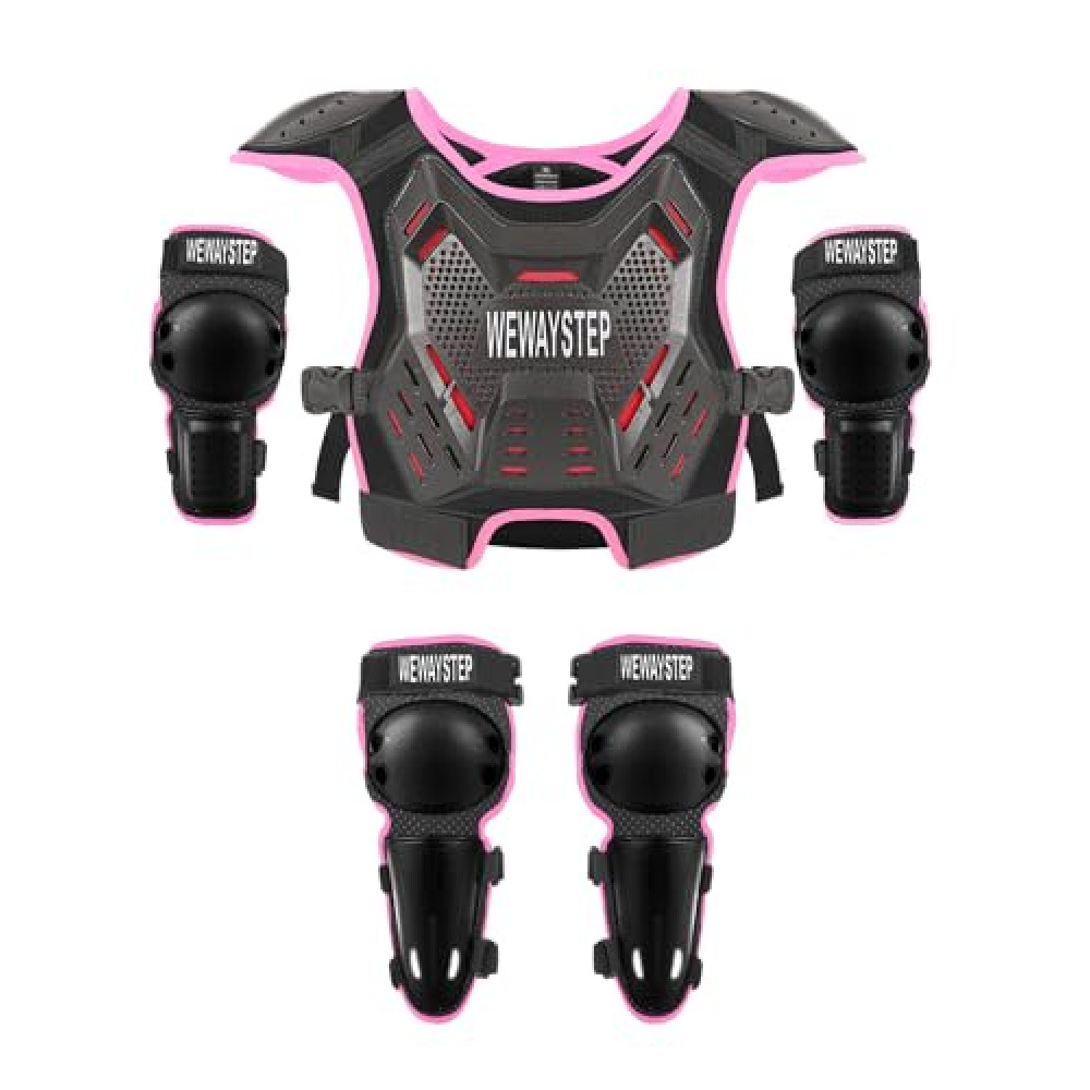 Kids Dirt Bike Gear Chest Protector Motocross Gear Motorcycle Body Armor Vest Youth Riding Gear Knee Shin Guard Elbow Pads for Cycling Ski Skateboard Skating Off-Road MTB ATV (Pink)