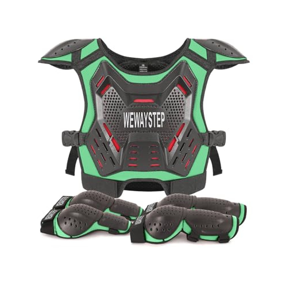 Kids Dirt Bike Gear Motorcycle Armor, Chest Protector Motocross Motorcycle Protective Gear Motorcycle Body Armor Vest with Elbow Knee Protector Pads Suit (Green)