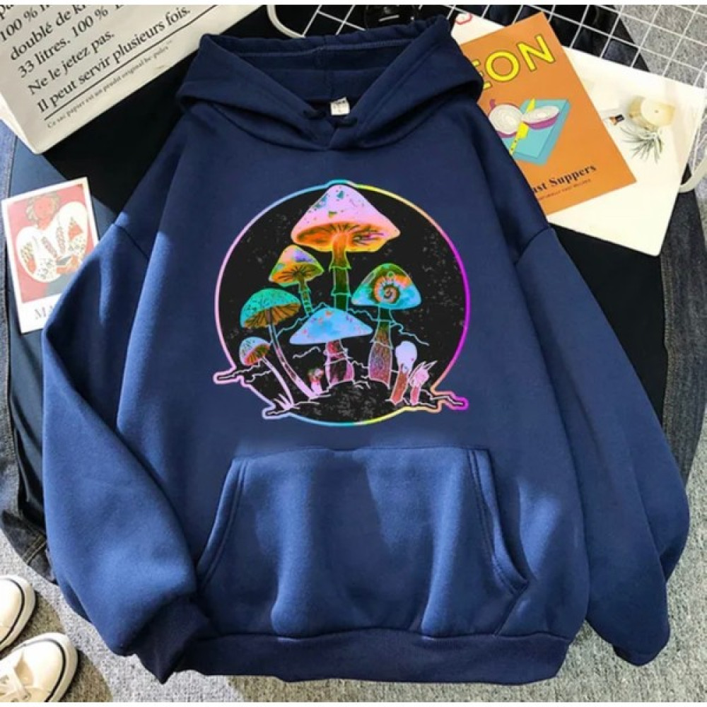 Kids Face Kapşonlu Neon Mantar Baskılı 3 İplik Şardonlu Kız Çocuk Sweatshırt Kız Çocuk Sweatshirt Fiyatı