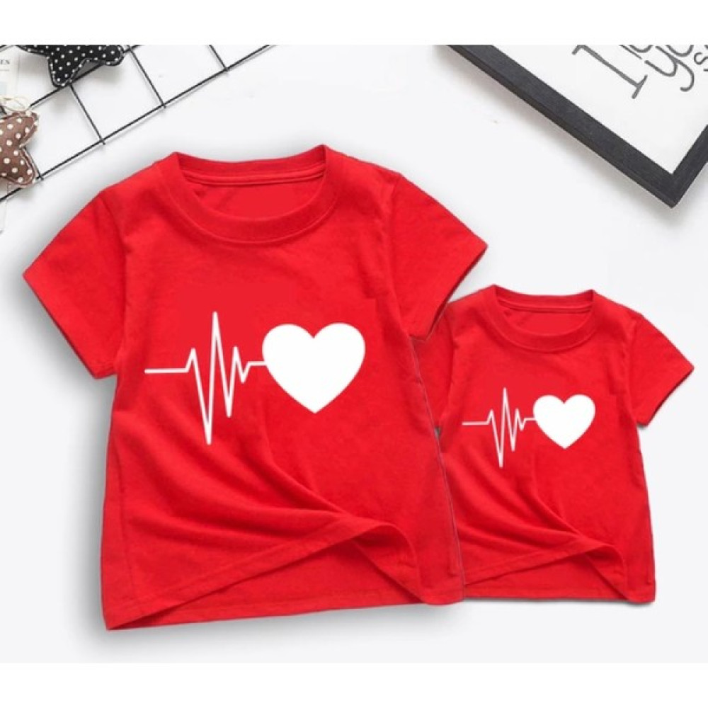 Kids Face Özel Tasarım Bisiklet Yaka Kalp Atışı Baskılı %100 Pamuk Anne-Çocuk Kombini T-Shırt Kız Çocuk T-shirt Fiyatı