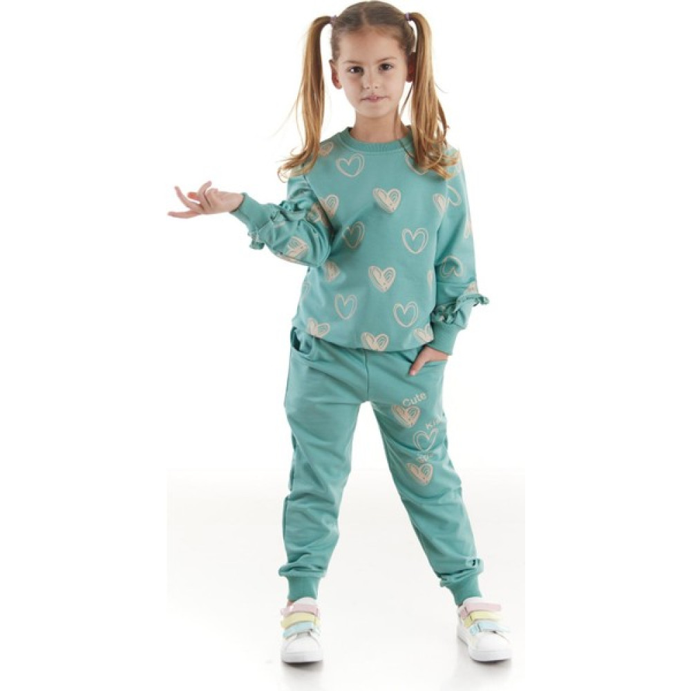 Kids Kız Eşofman Takımı Kalp Baskılı Alt Üst Ikili Takım Pamuklu Mevsimlik AK2503 Kız Çocuk Eşofman Fiyatı