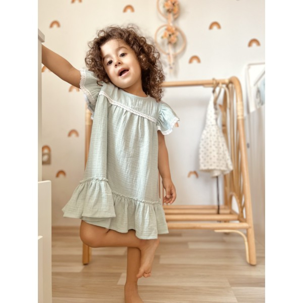 Kidsabu Mila Müslin Su Yeşili Çocuk Elbisesi Bebek Giyim Kidsabu Kız Çocuk Elbise Fiyatı