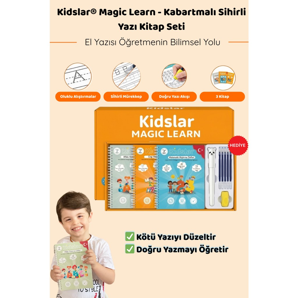 Kidslar™ Magic Learn - Kabartmalı Sihirli Yazı Kitap Seti - A5 - KİDSLAR™ MAGİC LEARN - Kabartmalı Sihirli Yazı Kitap Seti Güzel Yazı Defteri Fiyatı