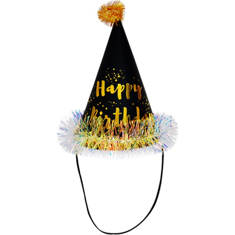 Kidspartim Happy Bırthday Parlak Varaklı Ponponlu Siyah Şapka 18X13 cm - Standart Oyuncak Fiyatı