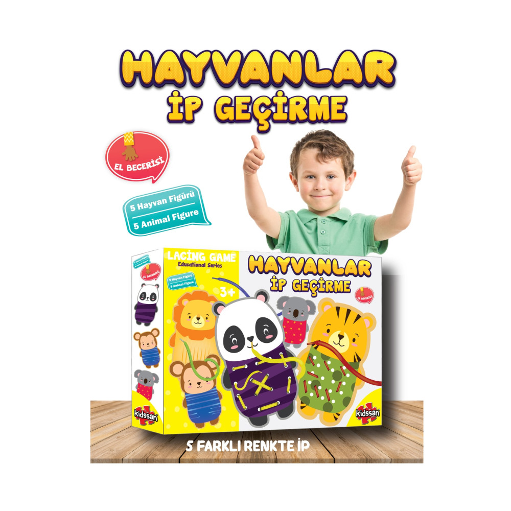 kidssan games Hayvanlar Ip Geçirme Oyunu Lacing Game 5 Farklı Hayvan Eğitici Oyuncak Fiyatı