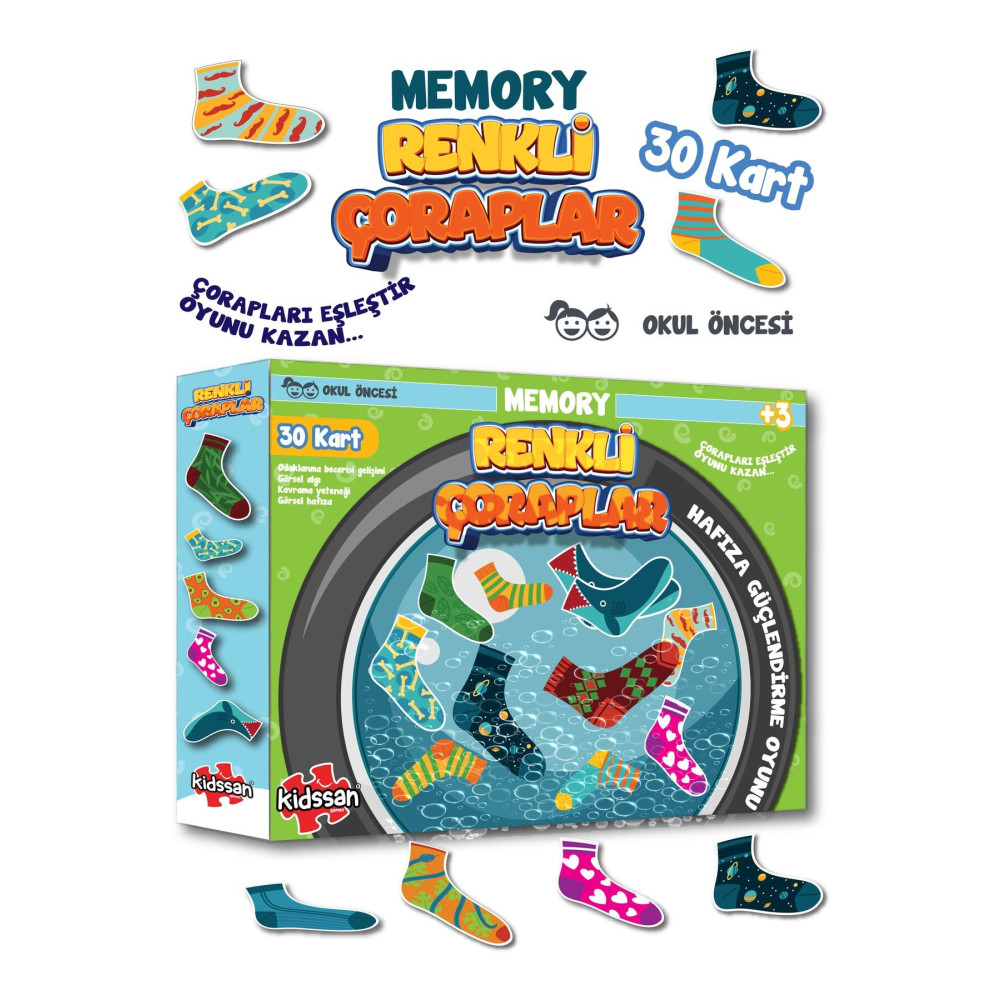 kidssan games Renkli Çoraplar Memory Hafıza Kartları Eğitici Oyunu Eğitici Oyuncak Fiyatı