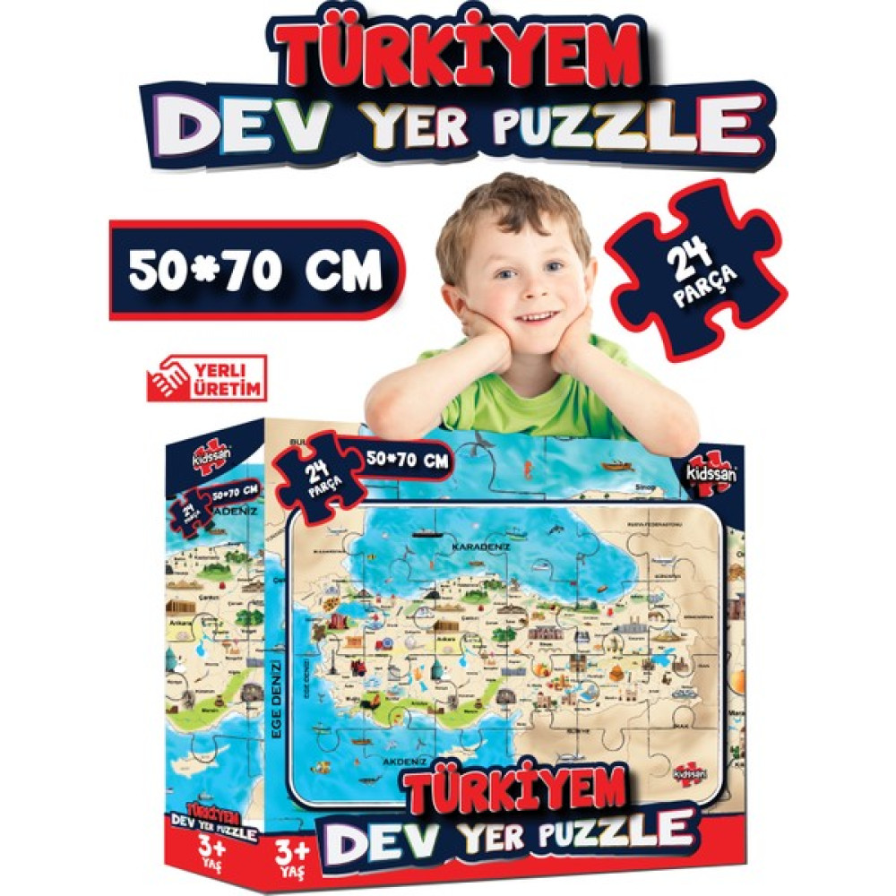 Kidssan Games Türkiyem Dev Yer Puzzle 50*70 cm 24 Parça Eğitici Oyuncak Fiyatı