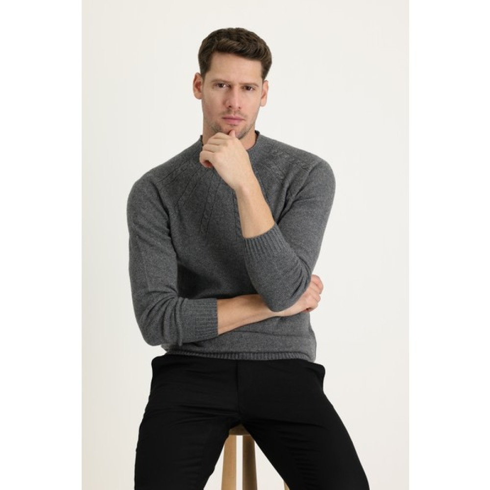 Kiğılı Bato Yaka Slim Fit Dikişsiz Yünlü Desenli Triko Kazak Erkek Kazak & Süveter & Triko Fiyatı