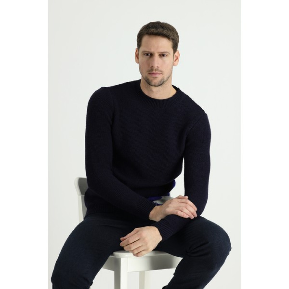Kiğılı Bisiklet Yaka Slim Fit Desenli Yünlü Triko Kazak Erkek Kazak & Süveter & Triko Fiyatı