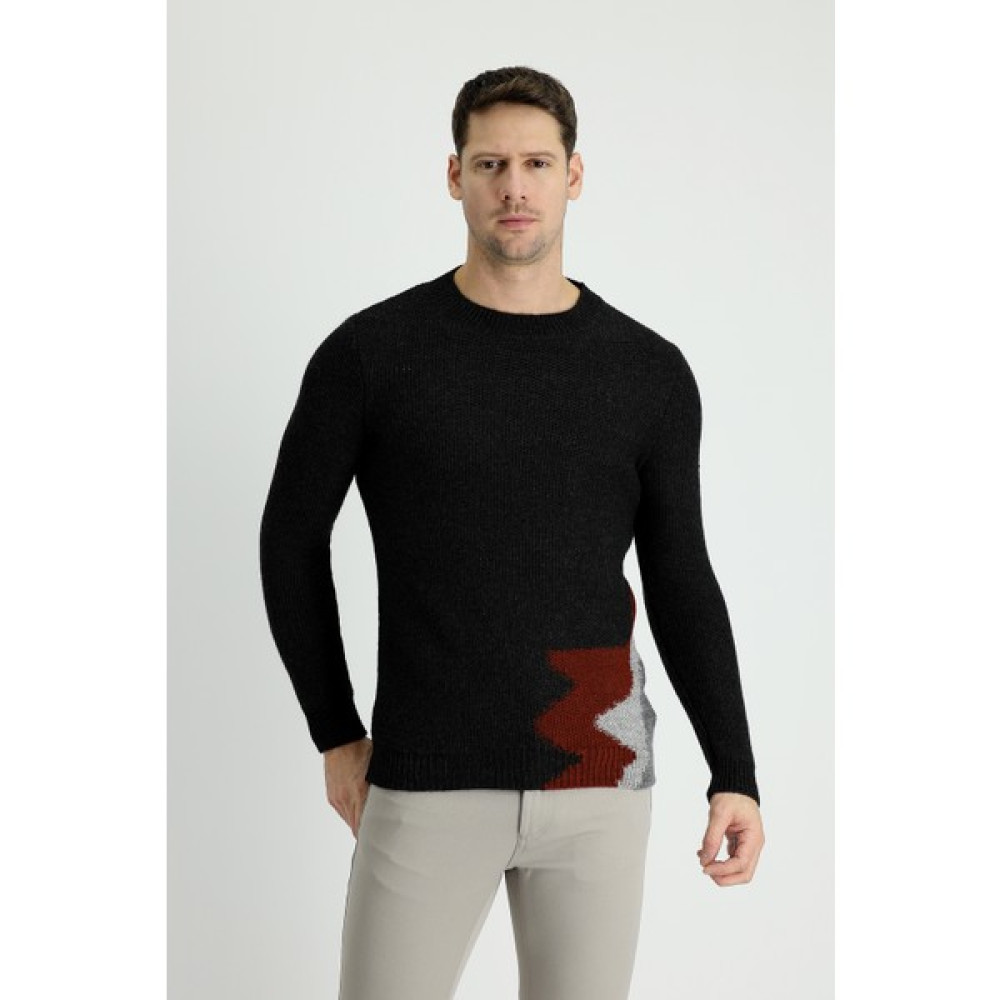 Kiğılı Bisiklet Yaka Slim Fit  Yünlü Triko Kazak Erkek Kazak & Süveter & Triko Fiyatı