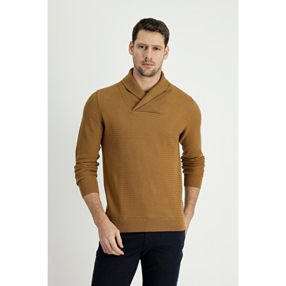 Kiğılı Şal Yaka Slim Fit Desenli Triko Kazak Erkek Kazak & Süveter & Triko Fiyatı