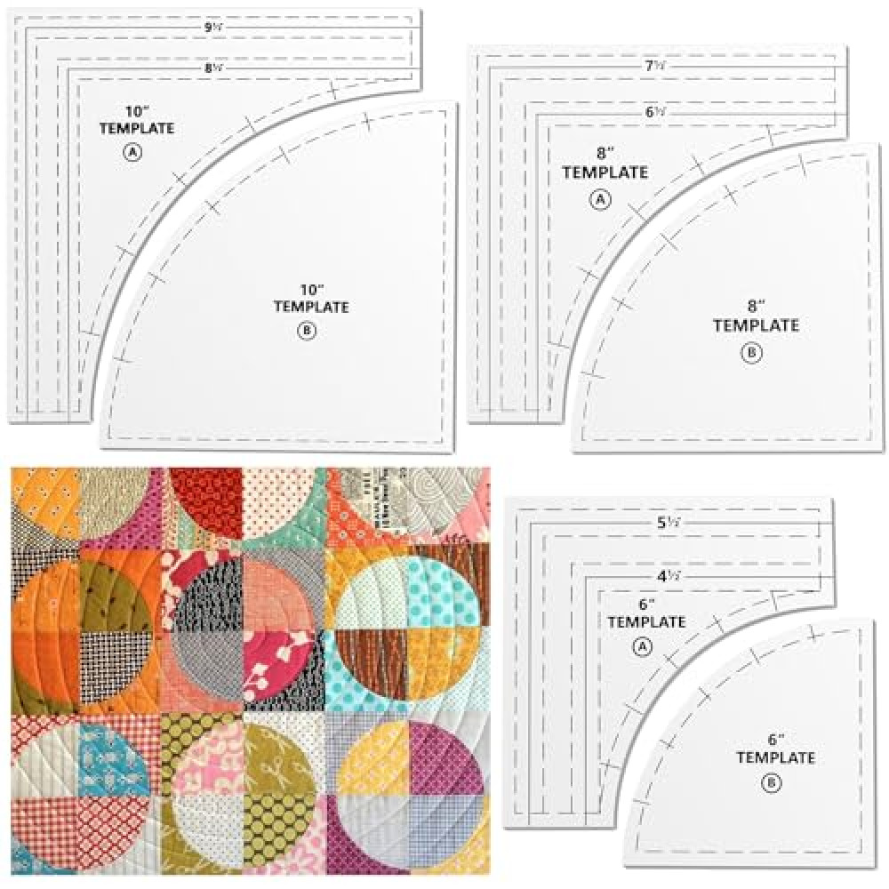 Kigley 3 Set Drunkards Path Quilting Templates10 '' 8 '' 6 '' Large Quilting Rulers and Templates for Cutting Patterns with 1/4" Seam Allowance Supplies for DIY Craft(Clear)