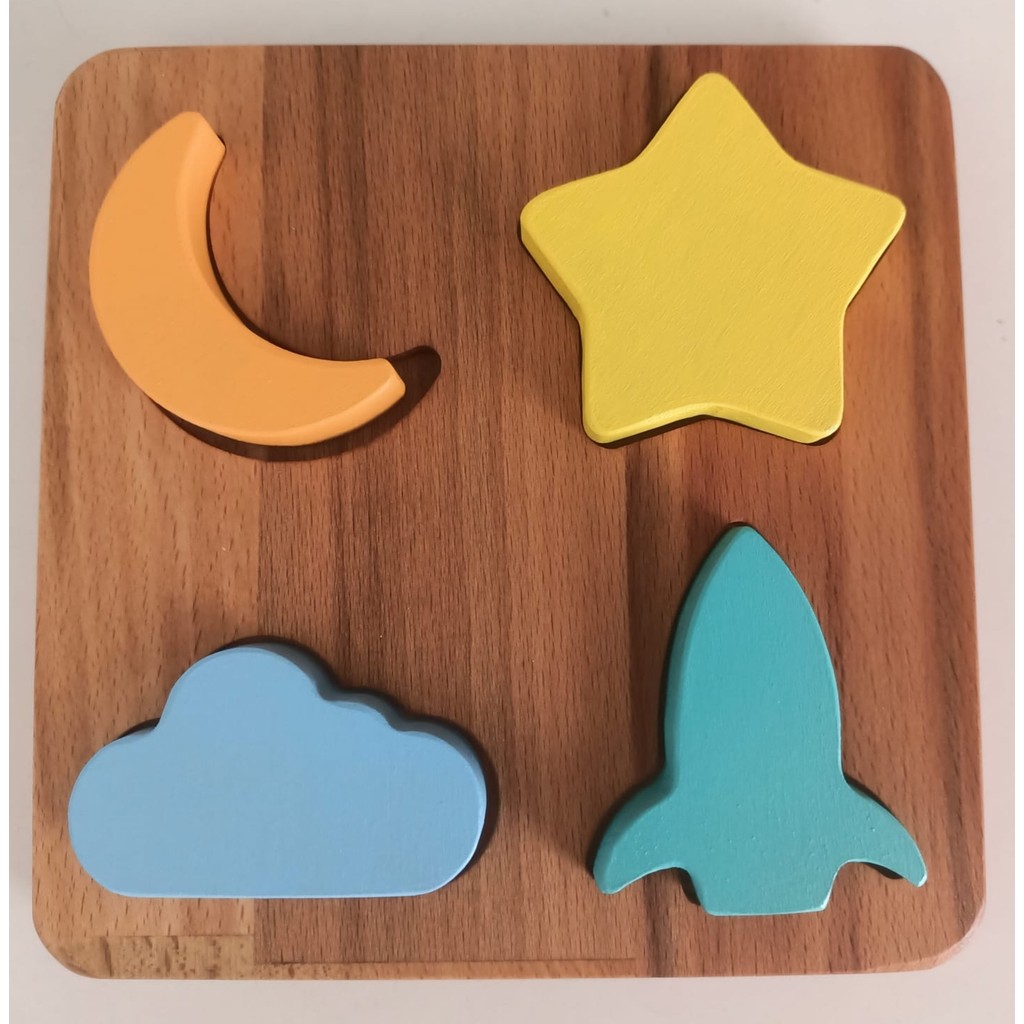 Kikadu Montessori Uzay Macerası Ahşap Şekil Eşleştirme Oyuncağı - Bebek Mavisi Diğer Fiyatı