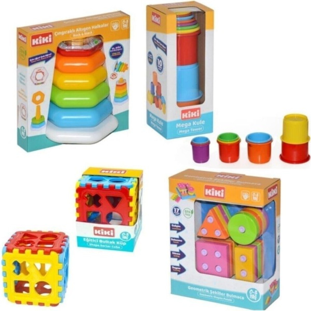 Kiki Bebeğimin Ilk Oyuncakları 4'lü Set Eğitici Oyuncak Bultak Halka Puzzle Kule - Renkli Eğitici Oyuncak Fiyatı