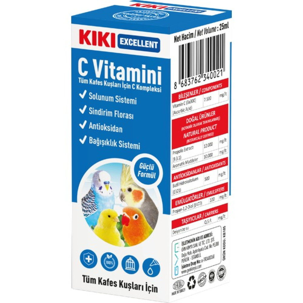 Kiki Excellent Kuş C Vitamini 25 Ml. KB105 Evcil Hayvan Ürünleri Fiyatı