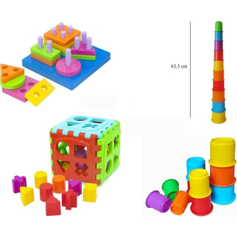 Kiki Mega Kule & Bultak Küp & Geometrik Şekiller Eğlence Gelişim Kombinasyonu 3 Lü Eğitici Oyuncak Fiyatı