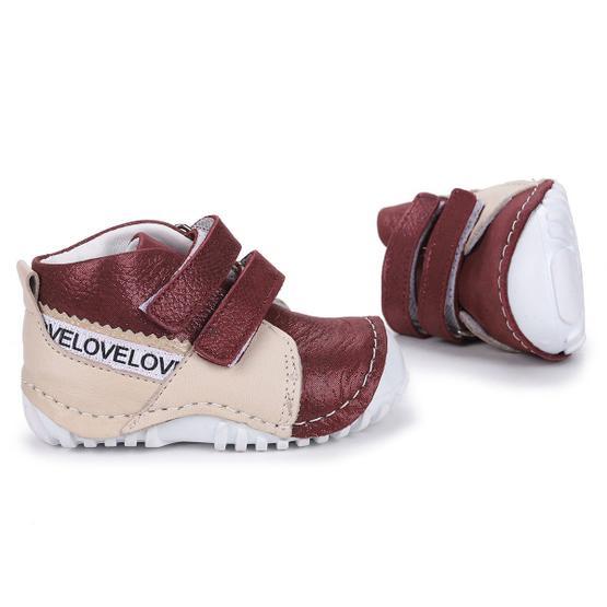 Kiko Kids Teo 404 Bej Bordo Deri Cırtlı Kız Çocuk Günlük Ayakkabı
