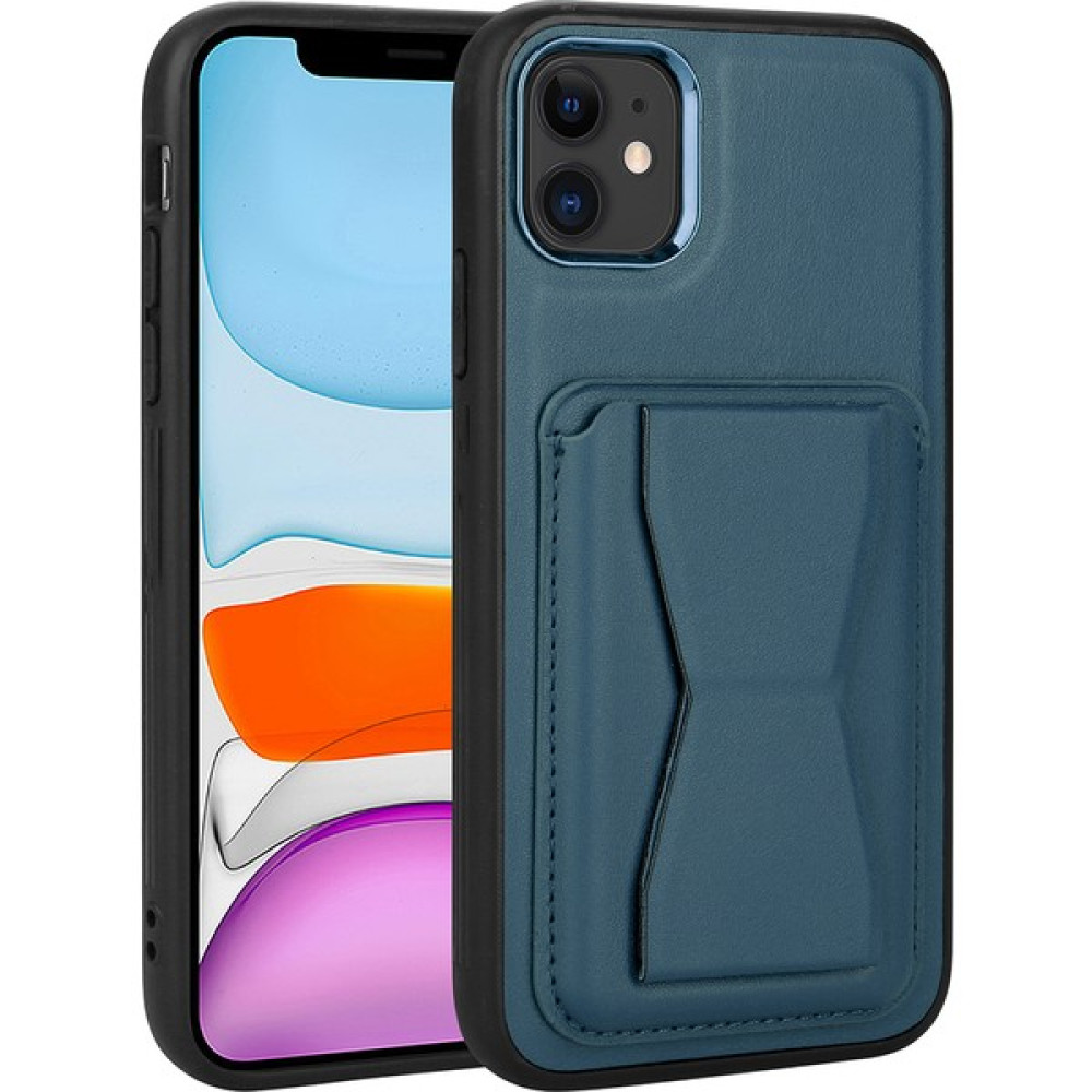 Kılıf Adam Apple iPhone 12 Kılıf Kamera Çıkıntılı Kart Bölmeli Cüzdanlı Standlı Pu Deri Kapak - Lacivert - iPhone 12 Cep Telefonu Kılıfı Fiyatı