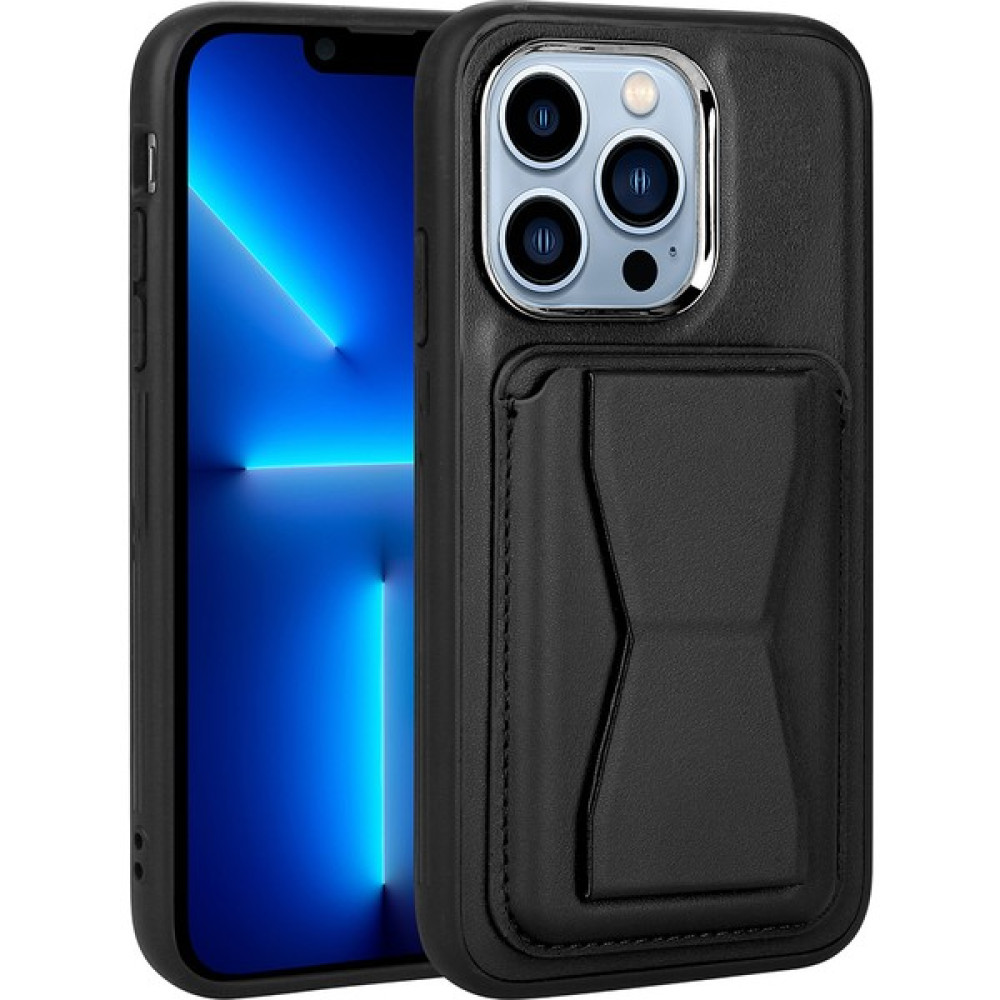 Kılıf Adam Apple iPhone 12 Pro Kılıf Kamera Çıkıntılı Kart Bölmeli Cüzdanlı Standlı Pu Deri Kapak - Siyah - iPhone 12 Pro Cep Telefonu Kılıfı Fiyatı
