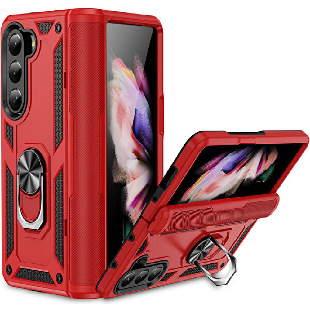 Kılıf Park Galaxy Z Fold 5 Kılıf Military Armor Yüzüklü Standlı Tank Koruma Zırh Silikon - Kırmızı Cep Telefonu Kılıfı Fiyatı
