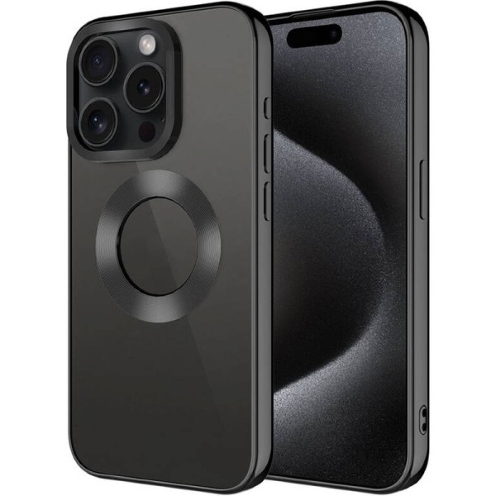 Kılıf Park iPhone 15 Pro Kılıf Kamera Lens Korumalı Logo Gösteren Arkası Şeffaf Parlak Kenarlı Kapak - Siyah Cep Telefonu Kılıfı Fiyatı