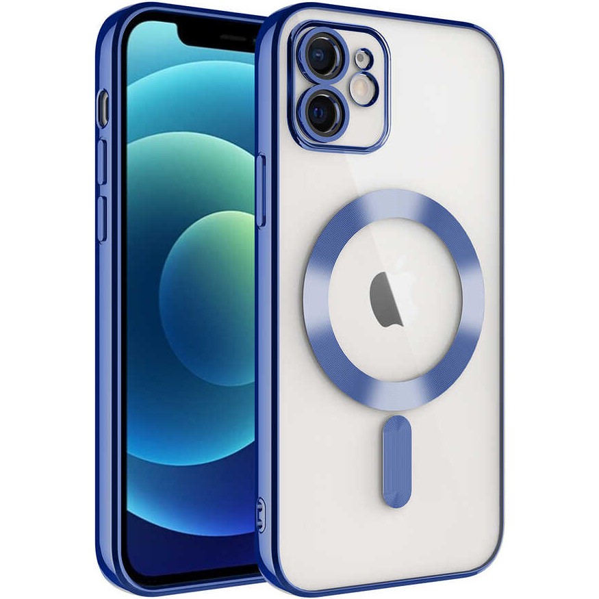 Kılıfmania Apple iPhone 12 Kapak Mag Safe Özellikli Lens Korumalı Logo Gösteren Şeffaf Luxury Silikon Kılıf - Mavi Cep Telefonu Kılıfı Fiyatı