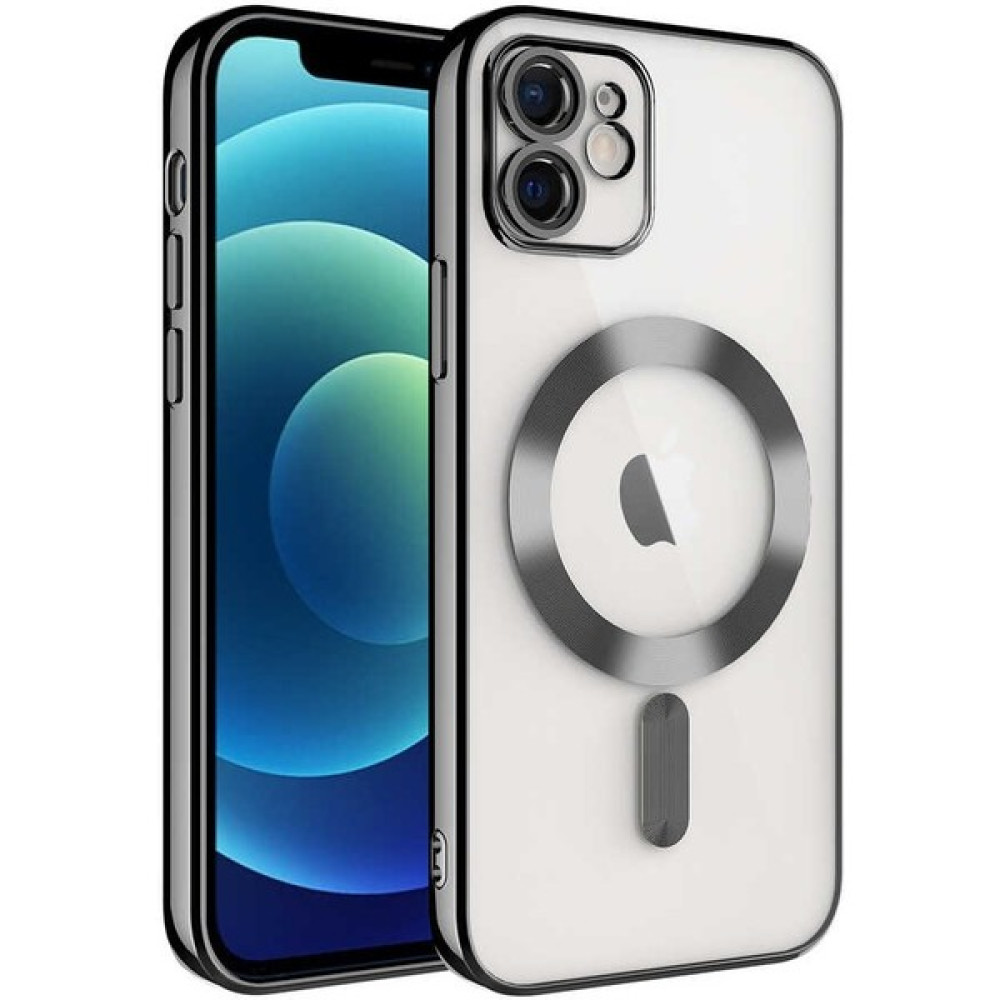 Kılıfmania Apple iPhone 12 Kapak Mag Safe Özellikli Lens Korumalı Logo Gösteren Şeffaf Luxury Silikon Kılıf -Siyah - Siyah Cep Telefonu Kılıfı Fiyatı