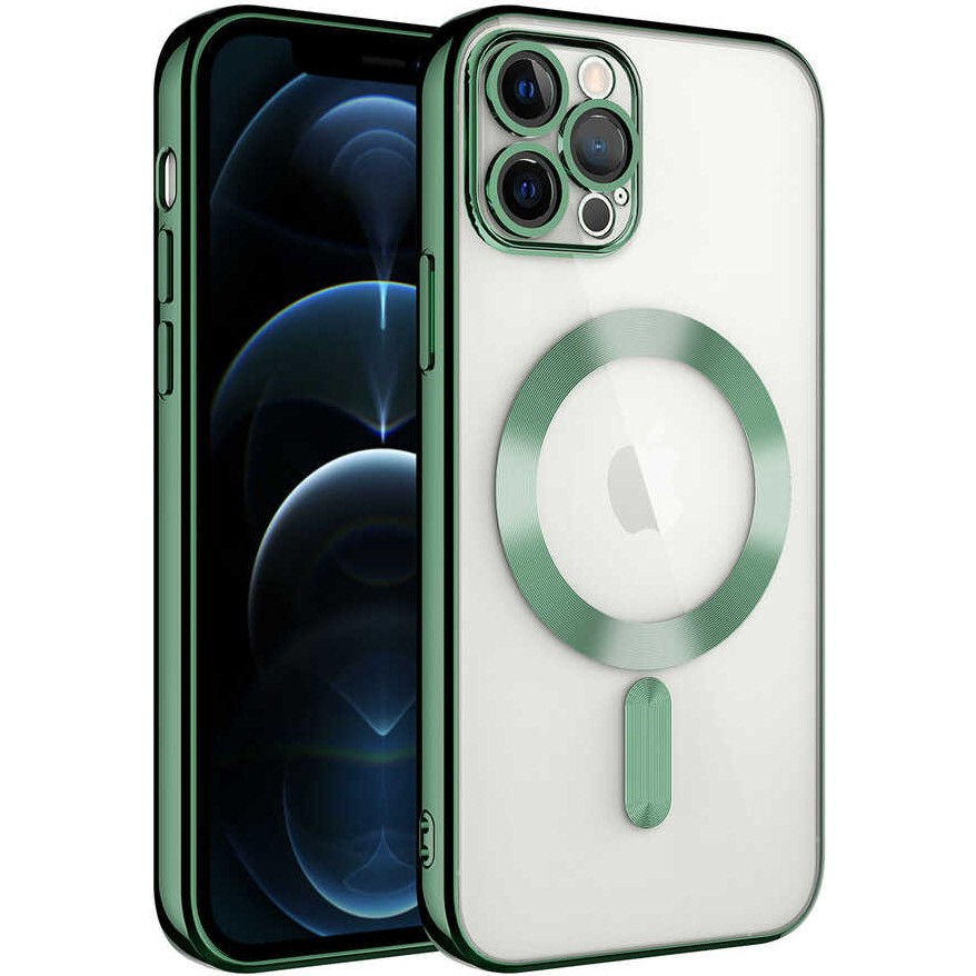 Kılıfmania Apple iPhone 12 Pro Max Kapak Mag Safe Özellikli Lens Korumalı Logo Gösteren Şeffaf Luxury Silikon Kılıf -Yeşil - Yeşil Cep Telefonu Kılıfı Fiyatı
