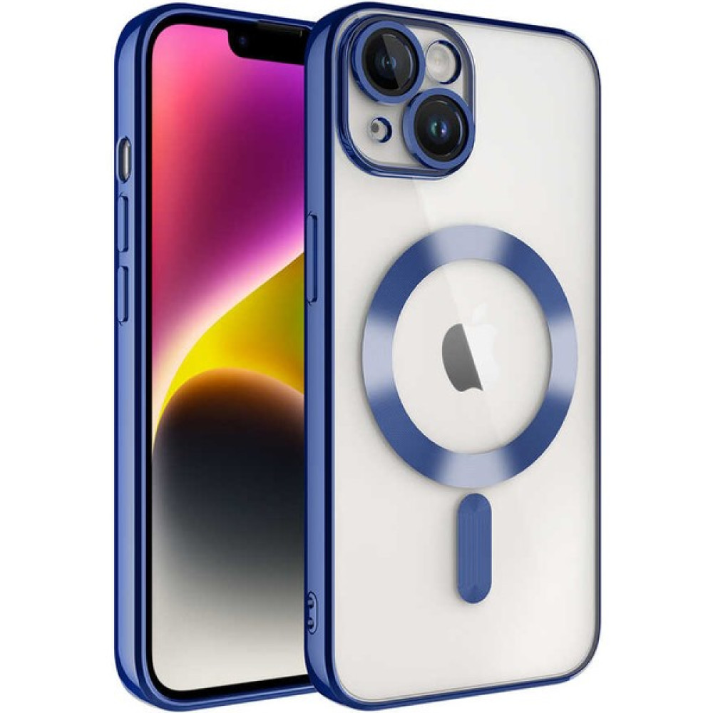 Kılıfmania Apple iPhone 13 Kapak Mag Safe Özellikli Lens Korumalı Logo Gösteren Şeffaf Luxury Silikon Kılıf - Mavi Cep Telefonu Kılıfı Fiyatı